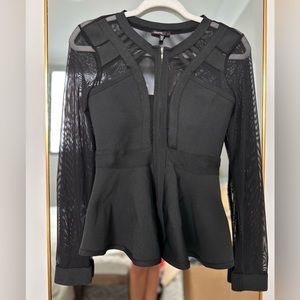 Love Culture Black Long Sleeve Bandage Zipper Sheer Top